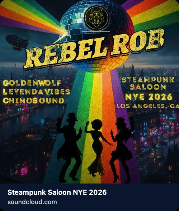 Rebel Rob — Steampunk Saloon NYE 2026 DJ set flyer